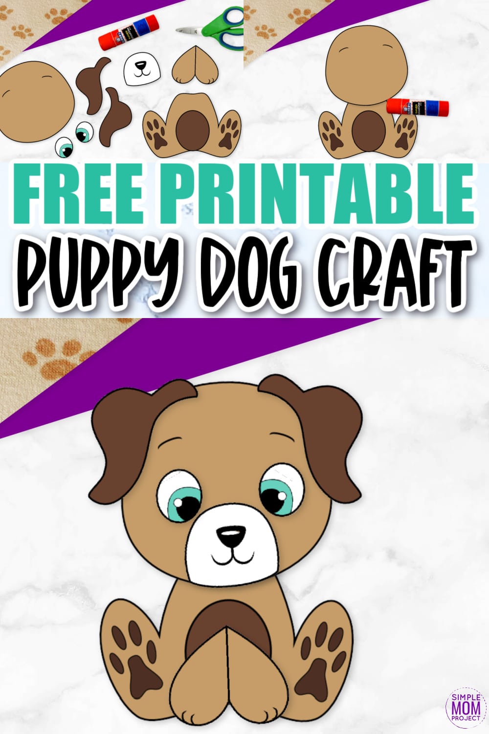 Click now and use this cute free printable dog template for make this super easy cut and paste dog craft for kids, preschoolers and toddlers! He is perfect as a puppy dog coloring sheet, in a farm animal theme unit or kindergarten classroom project.
