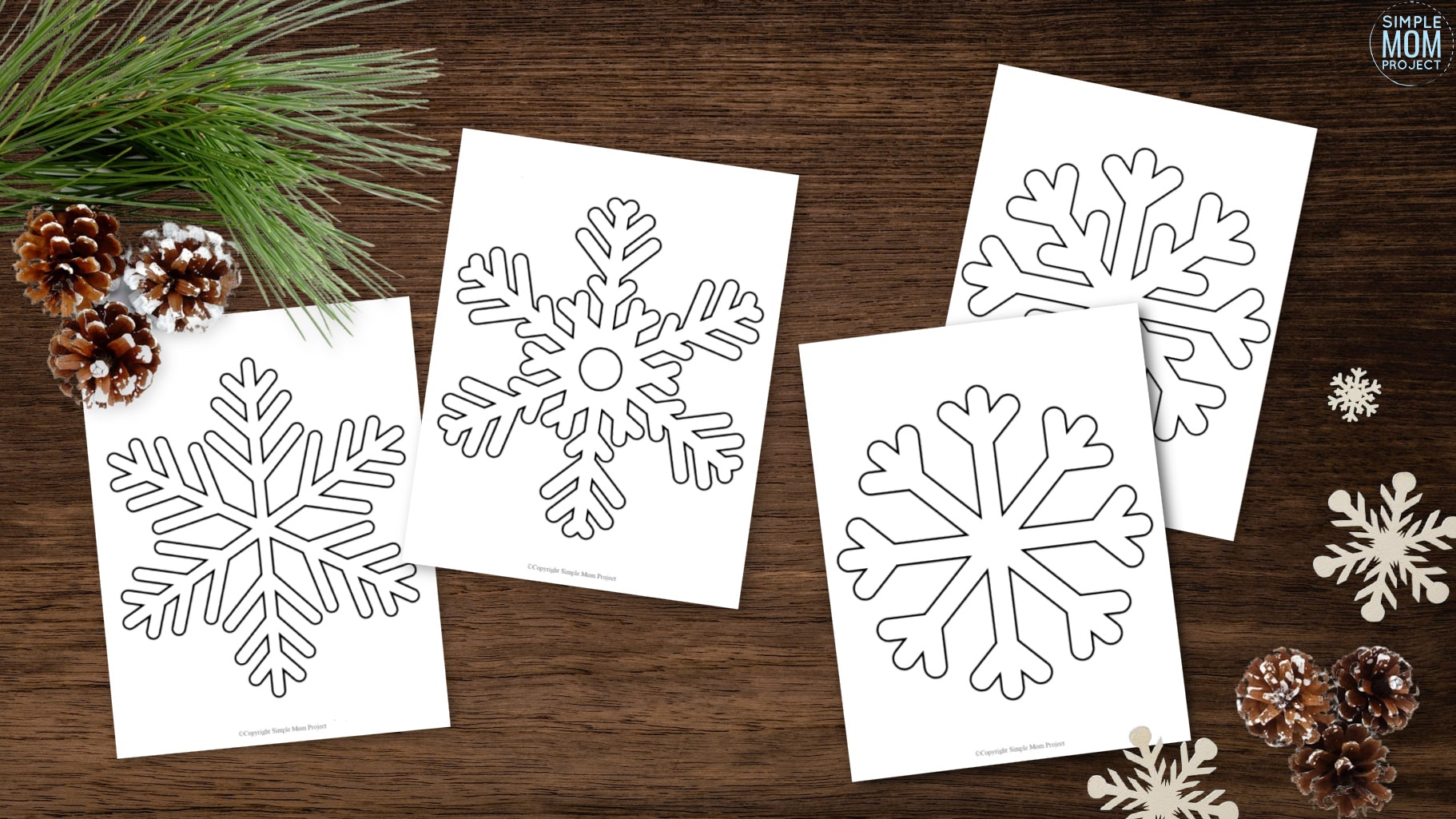 Free Printable Snowflake template, snowflake pattern, snowflake stencil, snowflake outline for kids winter crafts