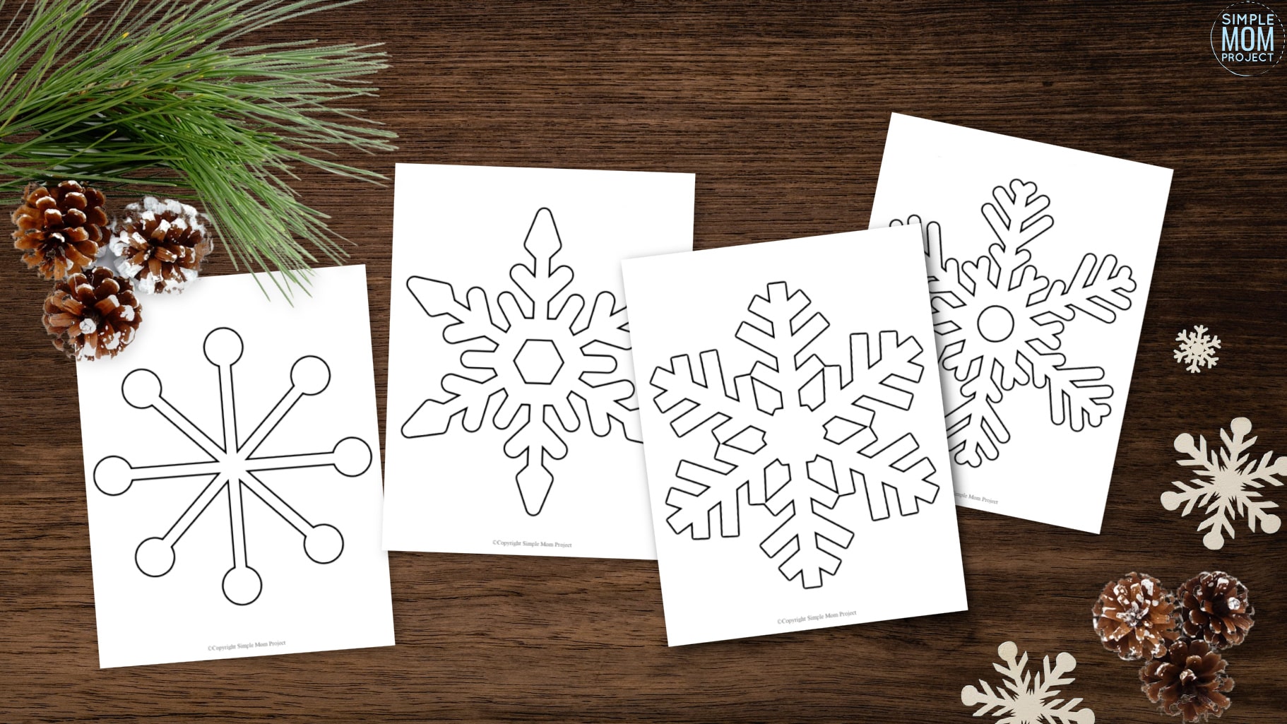 Free Printable Snowflake template, snowflake pattern, snowflake stencil, snowflake outline for kids winter crafts