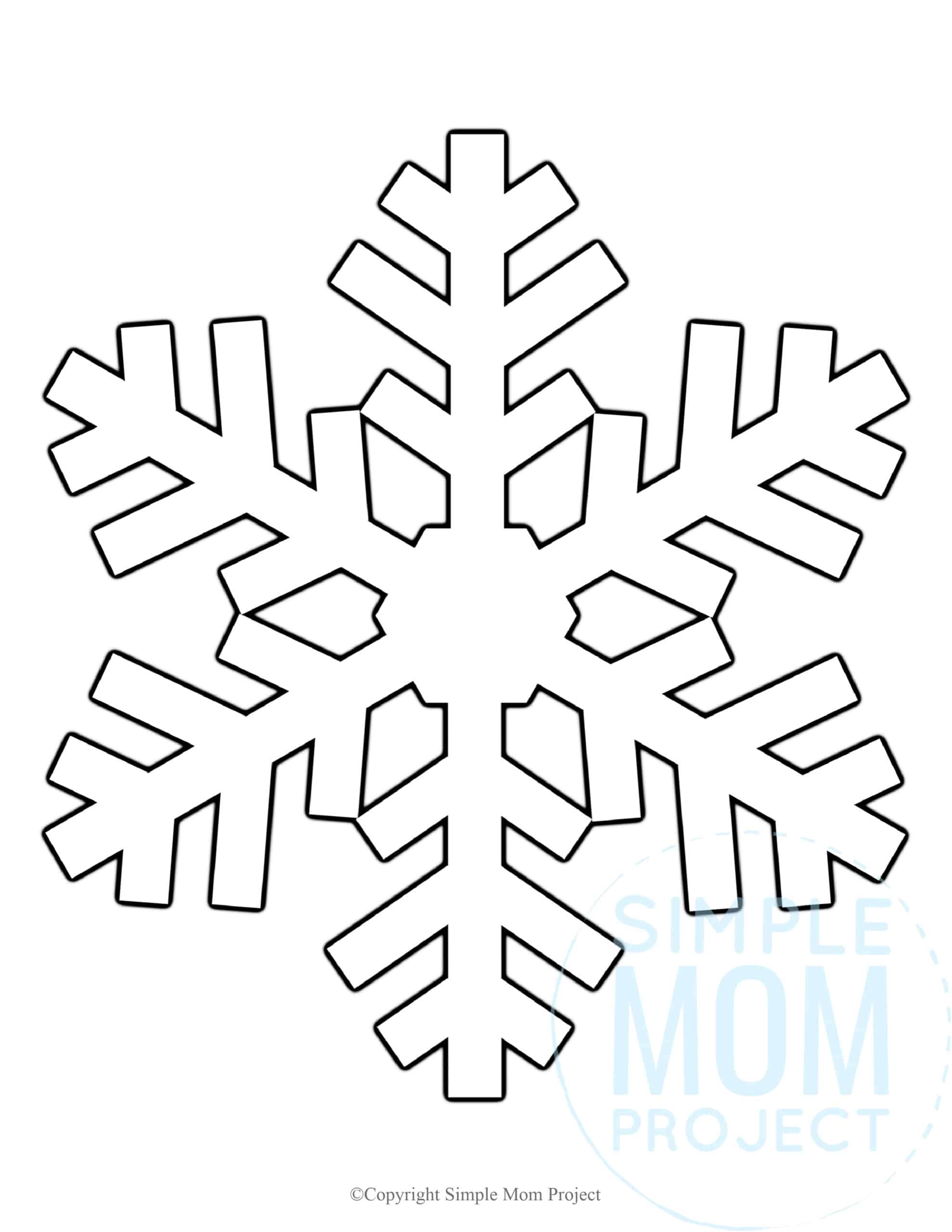 Free Printable Snowflake template, snowflake pattern, snowflake stencil, snowflake outline for kids winter crafts
