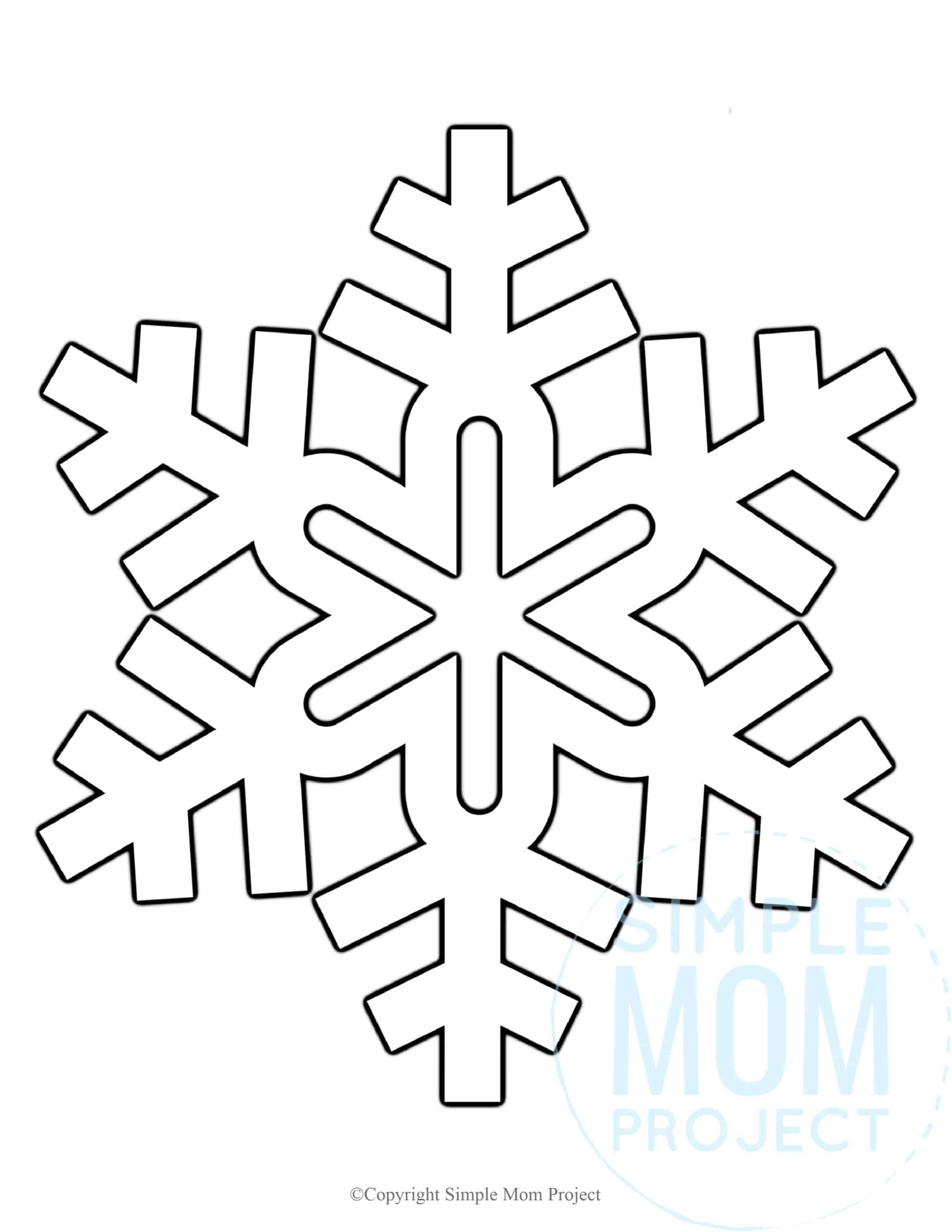 Free Printable Snowflake template, snowflake pattern, snowflake stencil, snowflake outline for kids winter crafts
