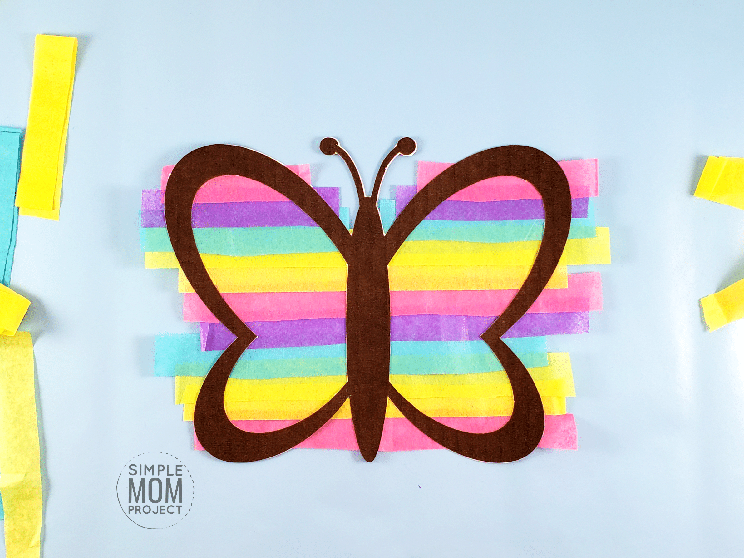 Print your FREE template and give your windows a fun stained glass effect with this easy, DIY Spring Butterfly Suncatcher craft! Great for kids, toddlers and adults! #Spring #springcrafts #SpringCrafts #ButterflyCrafts