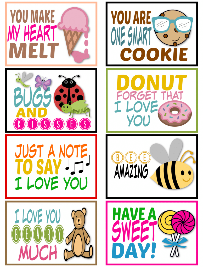 Cute Saying Lunchbox Notes for Kids Love Theme