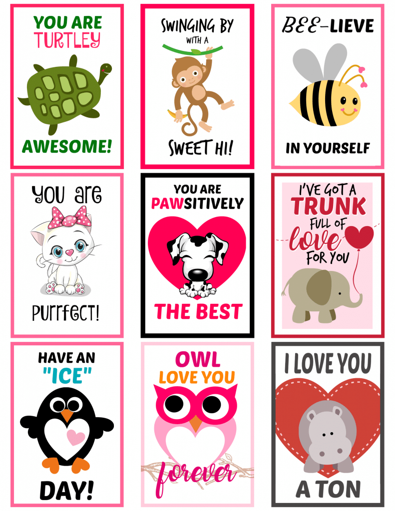 Free Printable lunch box notes with cute sayings Animal Theme