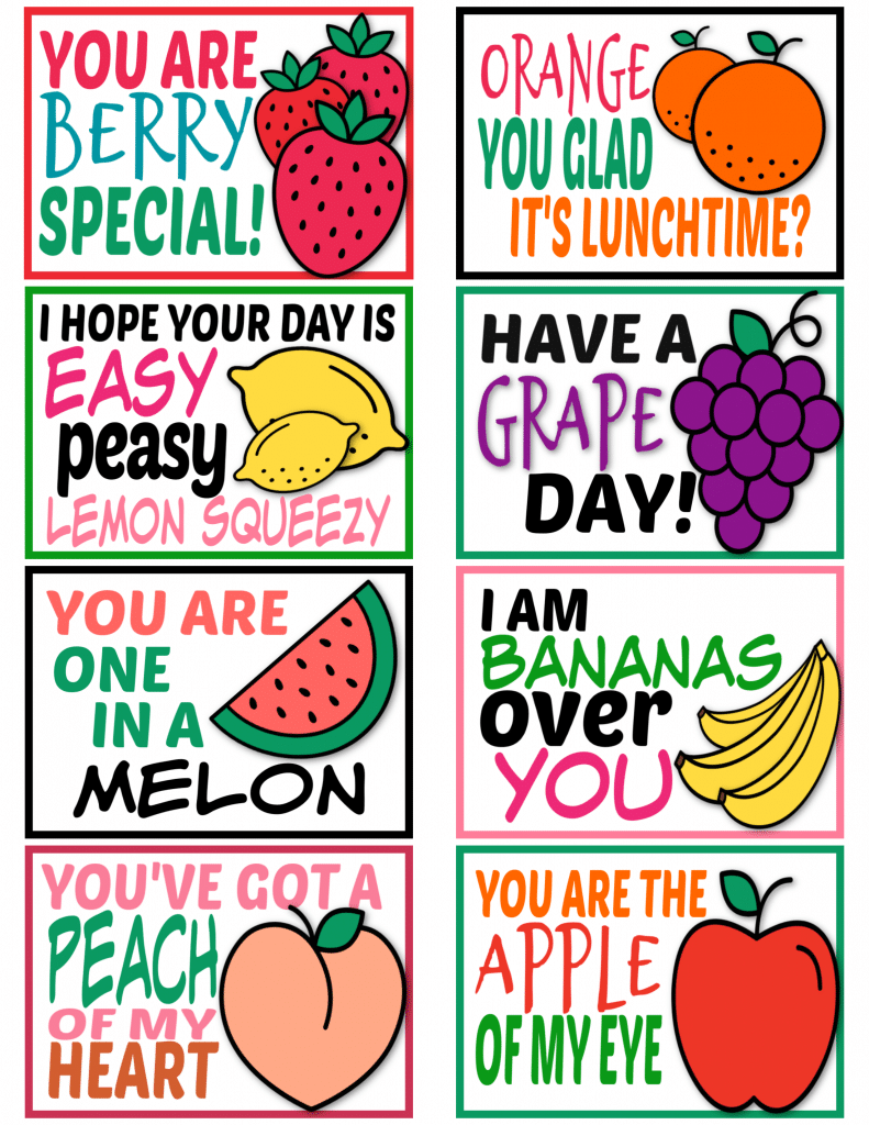 Lunchbox Notes cute sayings for kids Fruit theme