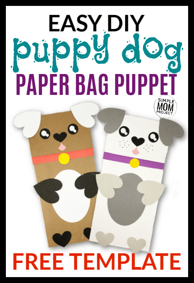 Easy Diy Free Template puppy dog paper bag puppet craft for kids and toddlers
