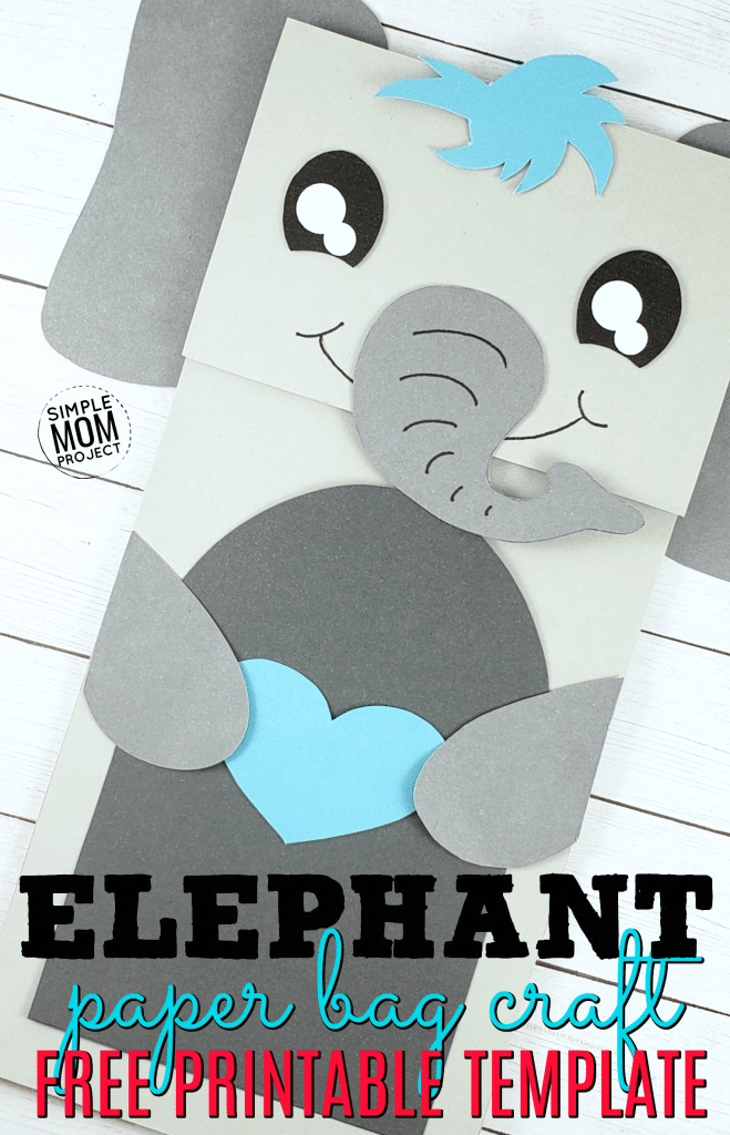 Easy and Fun Elephant Craft Paper bag Puppet with free printable template