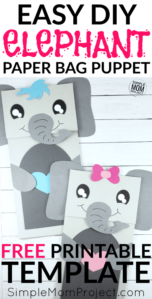 Paper Bag Elephant Craft for Preschoolers, Kids and toddlers free elephant template