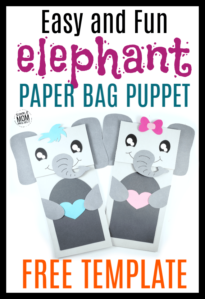 Paper Bag Elephant Craft for Preschoolers, Kids and toddlers free elephant template