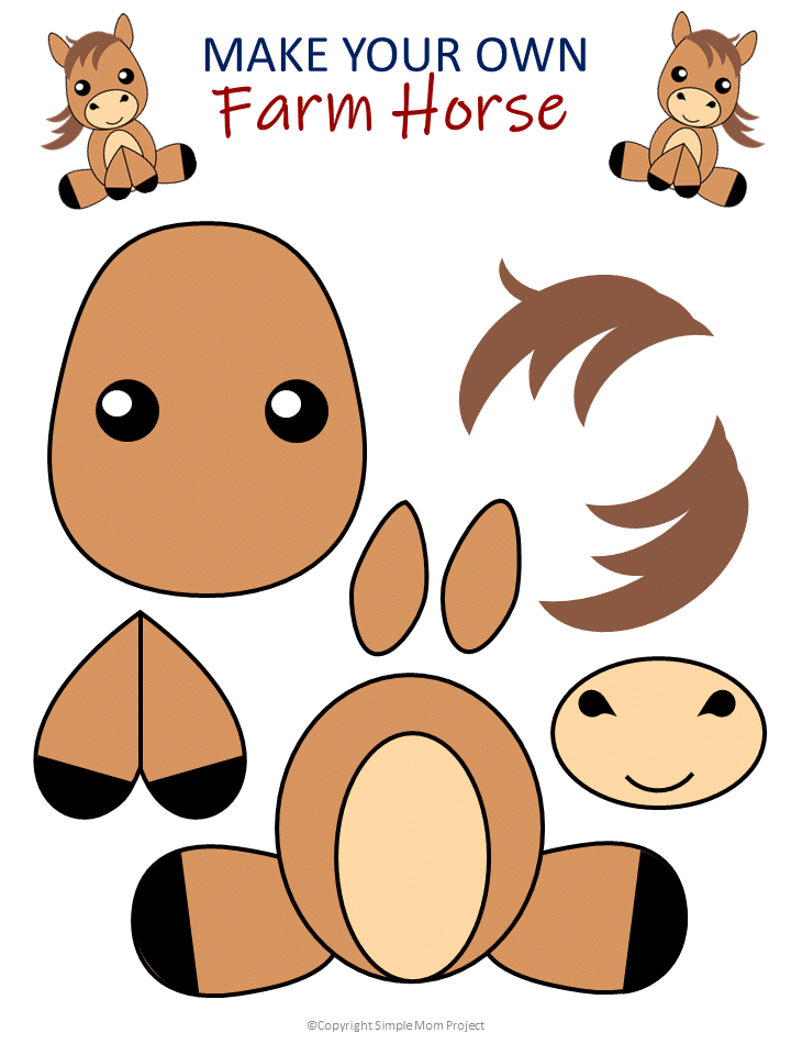 Farm Horse Craft for kids, toddlers and preschoolers colored