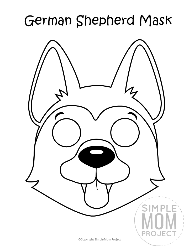 Free Printable German Shepherd Dog Face Mask Coloring Page