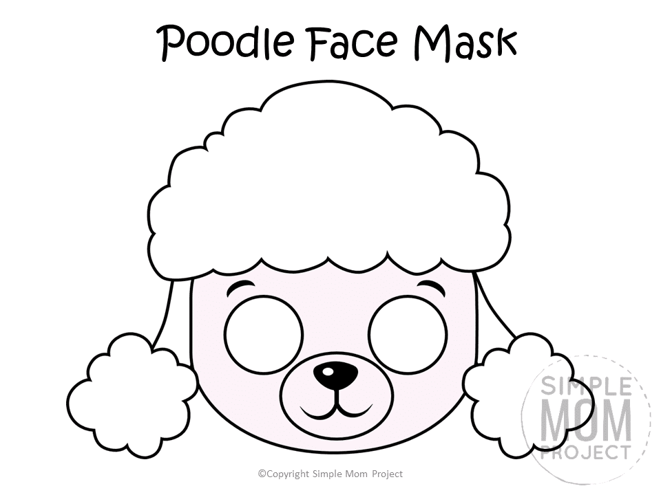 Free Printable Poodle Dog Face Mask B&W