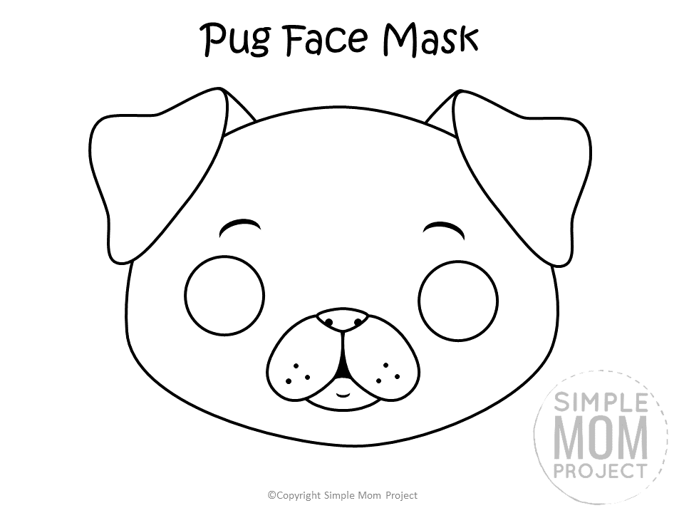 Free Printable Pug Dog Face Mask B&W