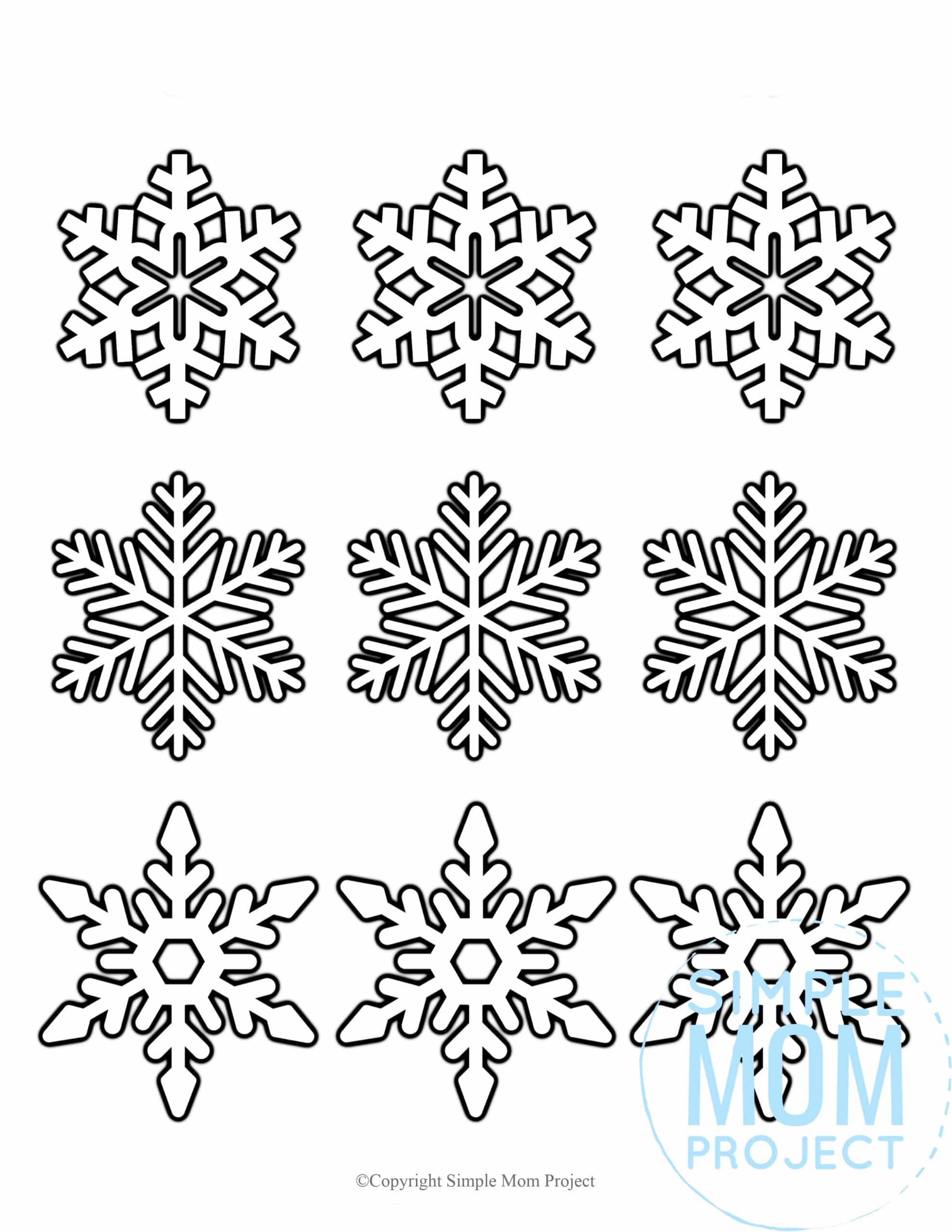 Free Printable Small Snowflake template, snowflake pattern, snowflake stencil, snowflake outline for kids winter crafts