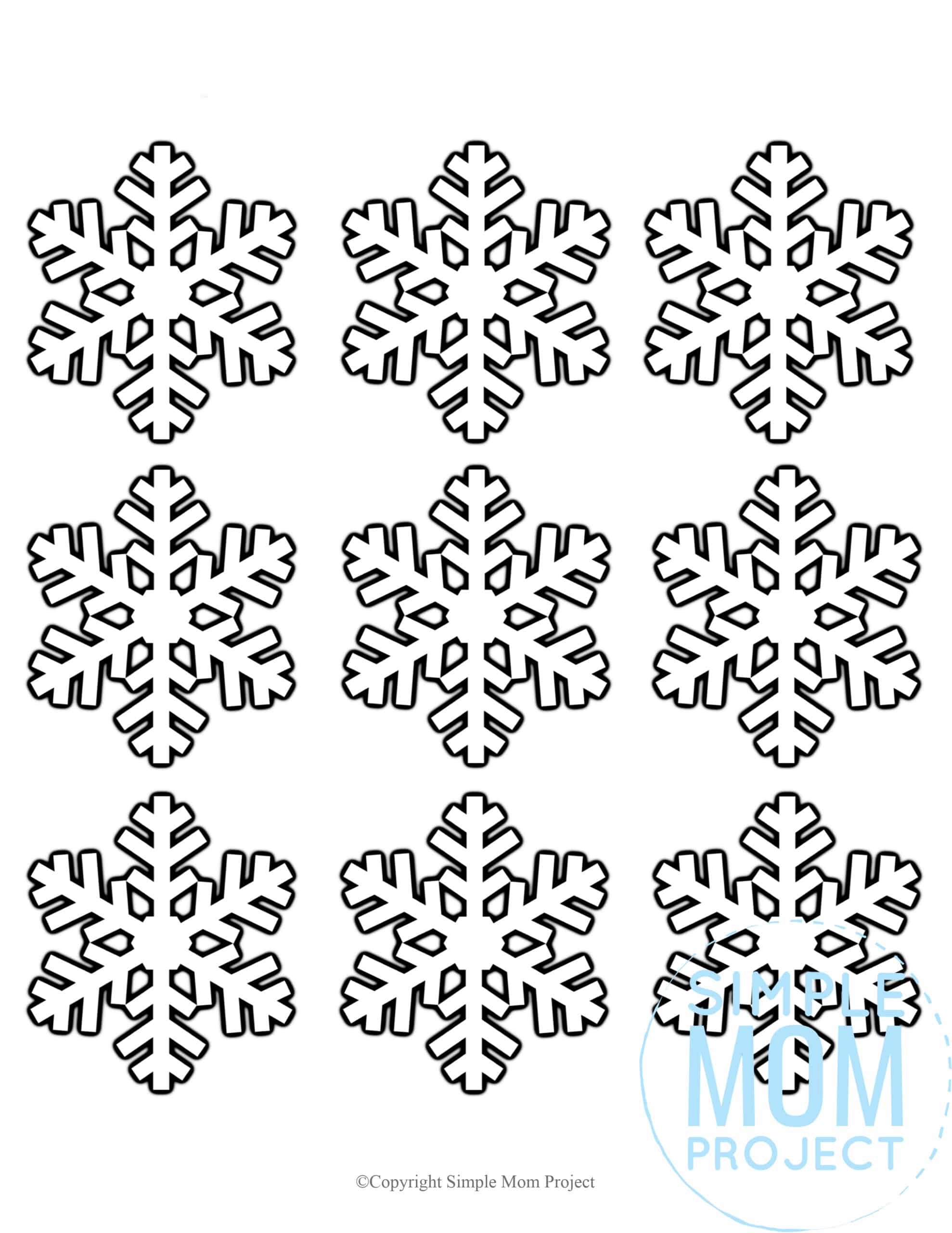 Free Printable Small Snowflake template, snowflake pattern, snowflake stencil, snowflake outline for kids winter crafts