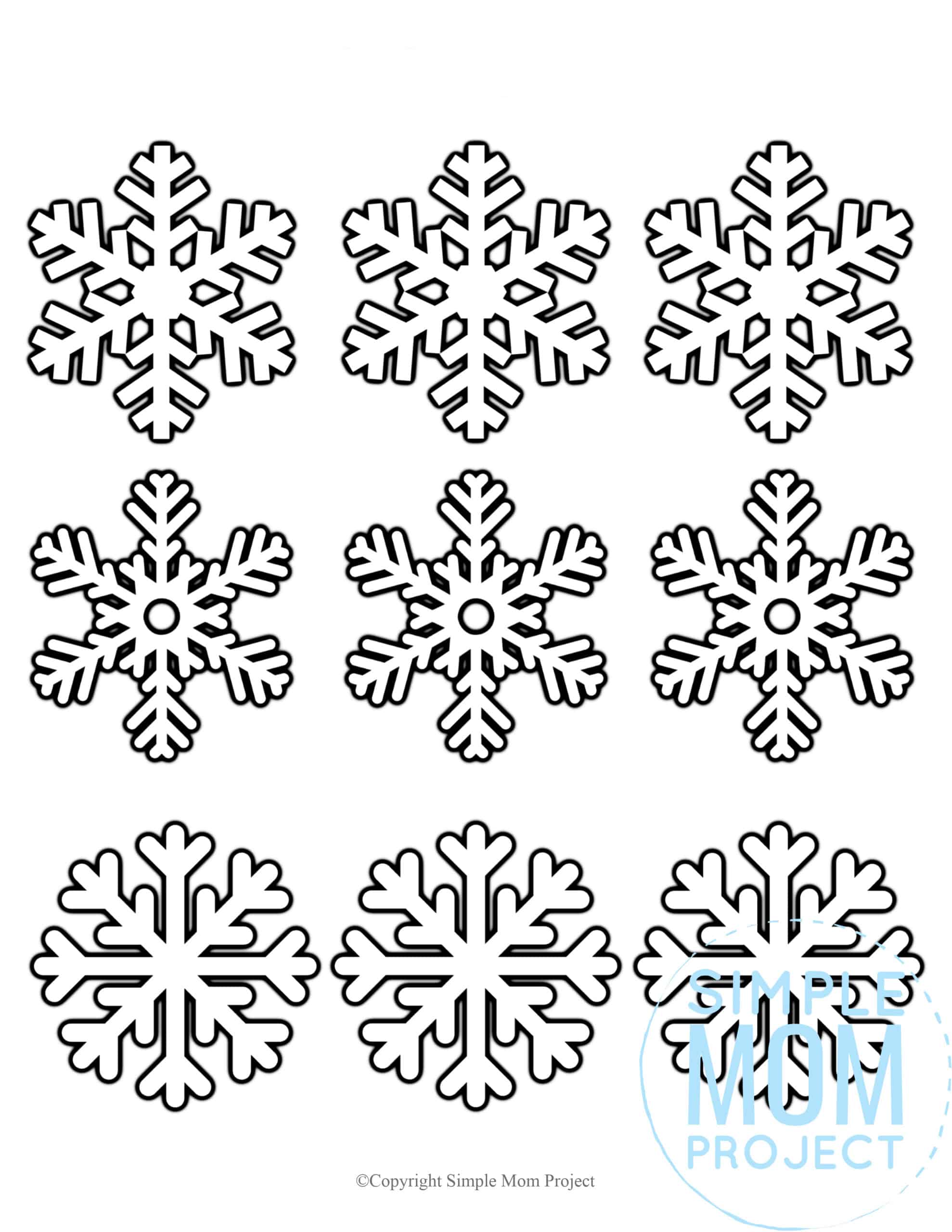 Free Printable Small Snowflake template, snowflake pattern, snowflake stencil, snowflake outline for kids winter crafts