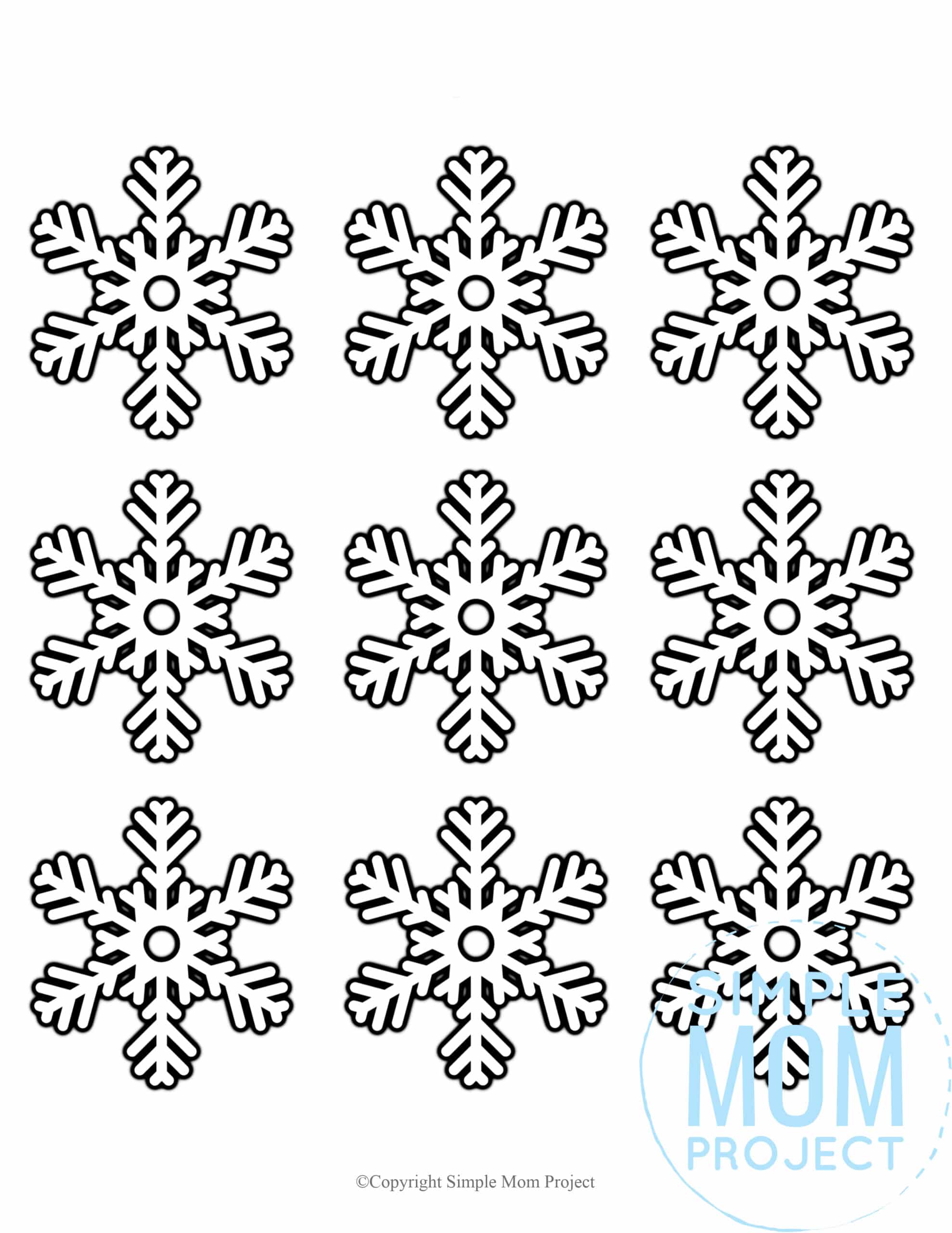 Free Printable Small Snowflake template, snowflake pattern, snowflake stencil, snowflake outline for kids winter crafts