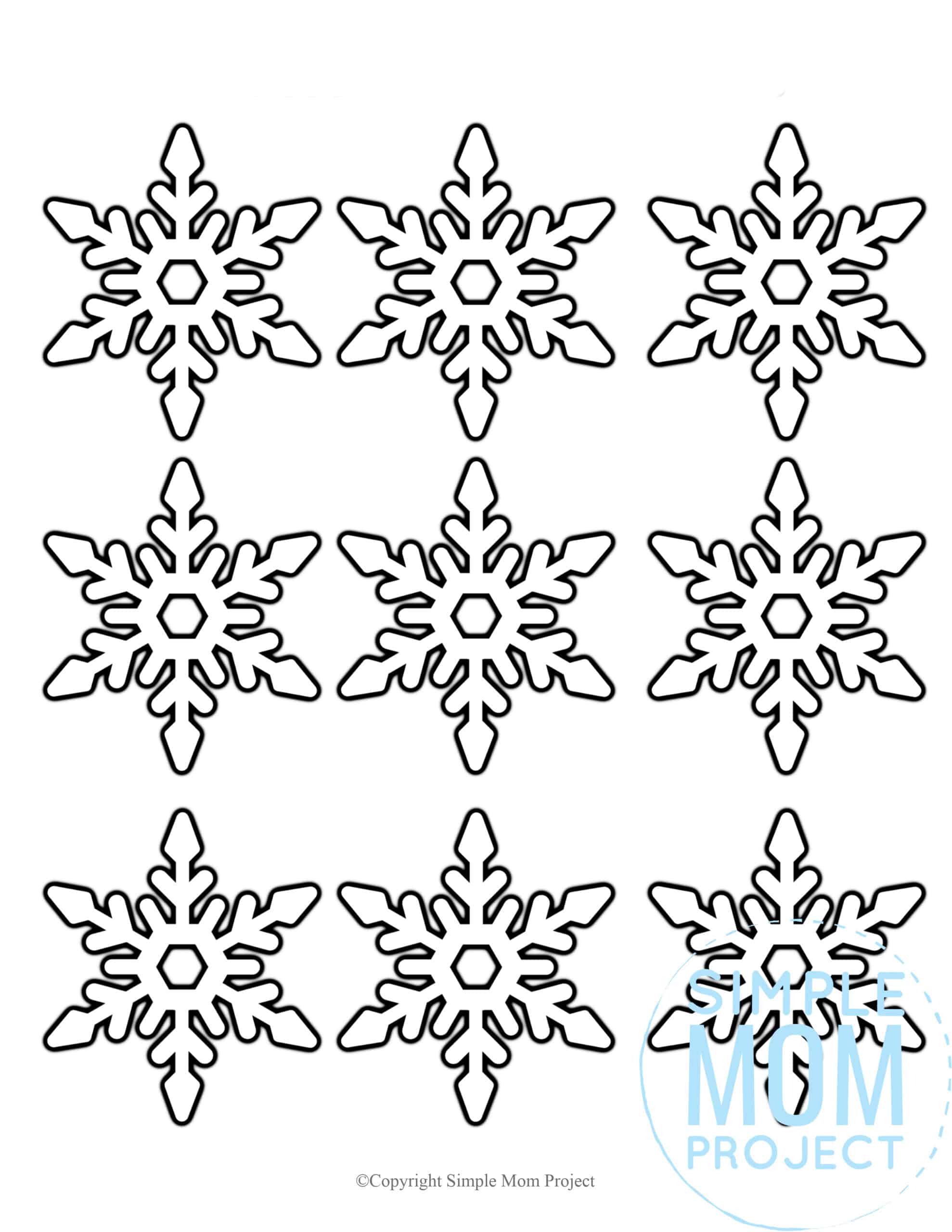 Free Printable Small Snowflake template, snowflake pattern, snowflake stencil, snowflake outline for kids winter crafts