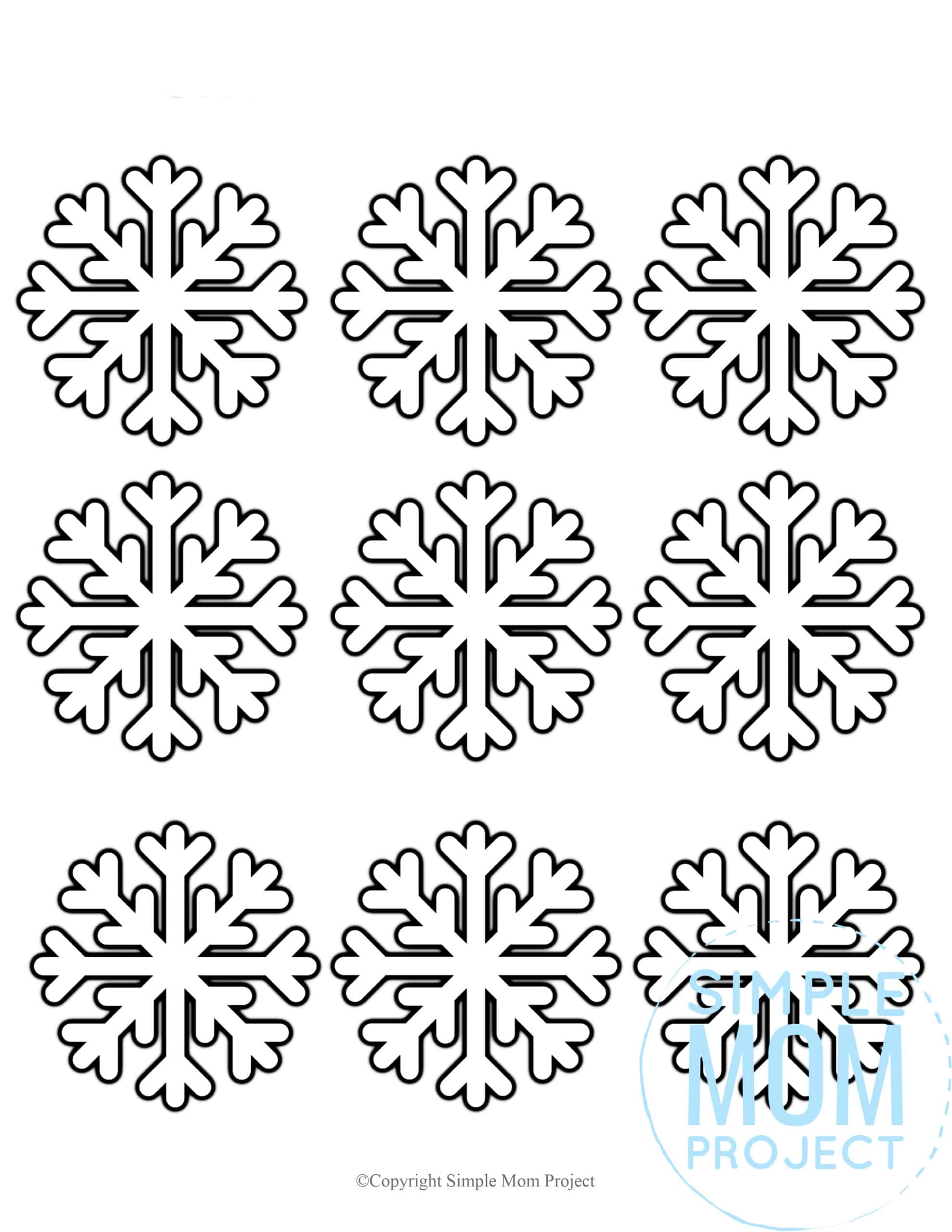 Free Printable Small Snowflake template, snowflake pattern, snowflake stencil, snowflake outline for kids winter crafts