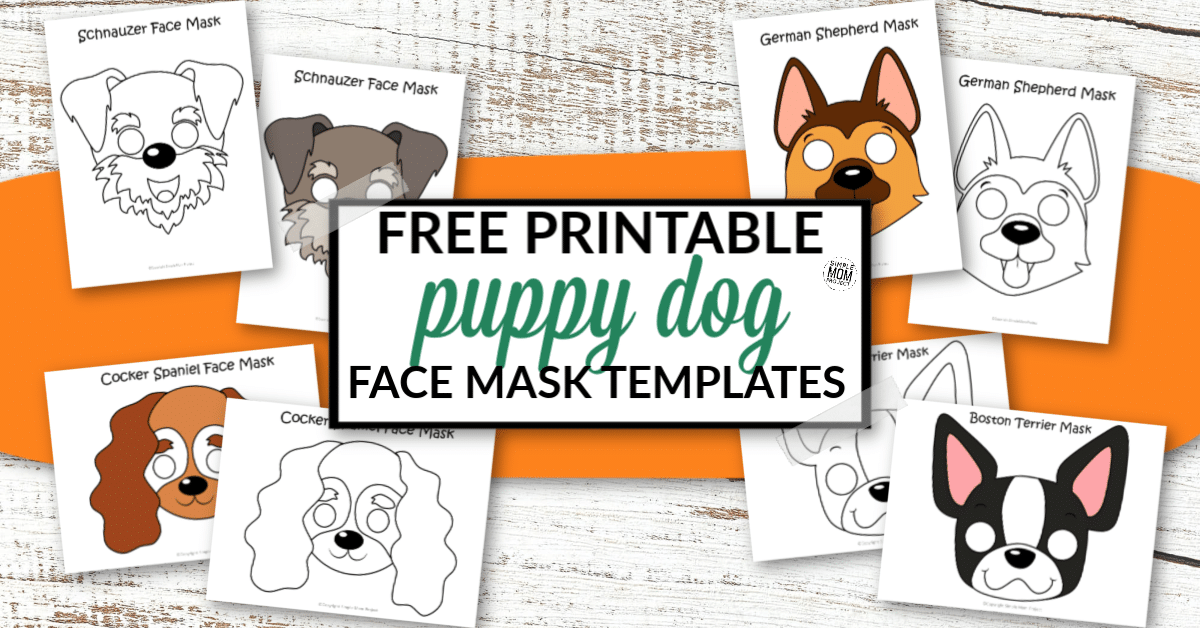 Click now to print any of our 8 paper puppy dog mask templates. There's colored dog face masks ready to cutout and play or turn out black and white dog mask outlines into a diy coloring page activity. You'll love to watch your kids masquerade around the house or use them as a quick Halloween mask. Either way our printable puppy dog face masks will bring a smile to your face! #dogmasks #dogfacemasks #dogcrafts #printable #coloringpages #SimpleMomProject