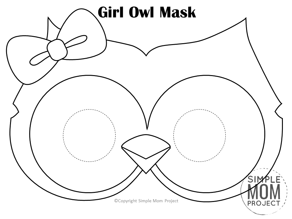Free Printable Gril Owl Mask Template Coloring Page for Kids