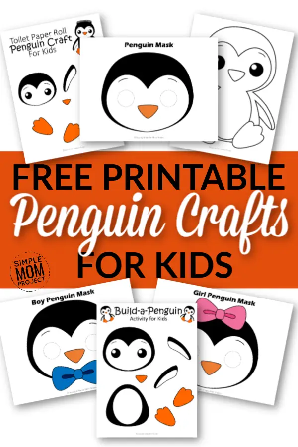 Click now to see these cute and free penguin crafts. From printable penguin mask templates to printable build-a-penguin crafts, there's a penguin craft for everyone! Your toddler will adore coloring their cute penguin coloring page while your oldest enjoys turning a simple toilet paper roll into a fun arctic penguin! They are perfect for any winter snow day! #penguincrafts #printablepenguincrafts #penguin #wintercrafts #penguincoloring #SimpleMomProject