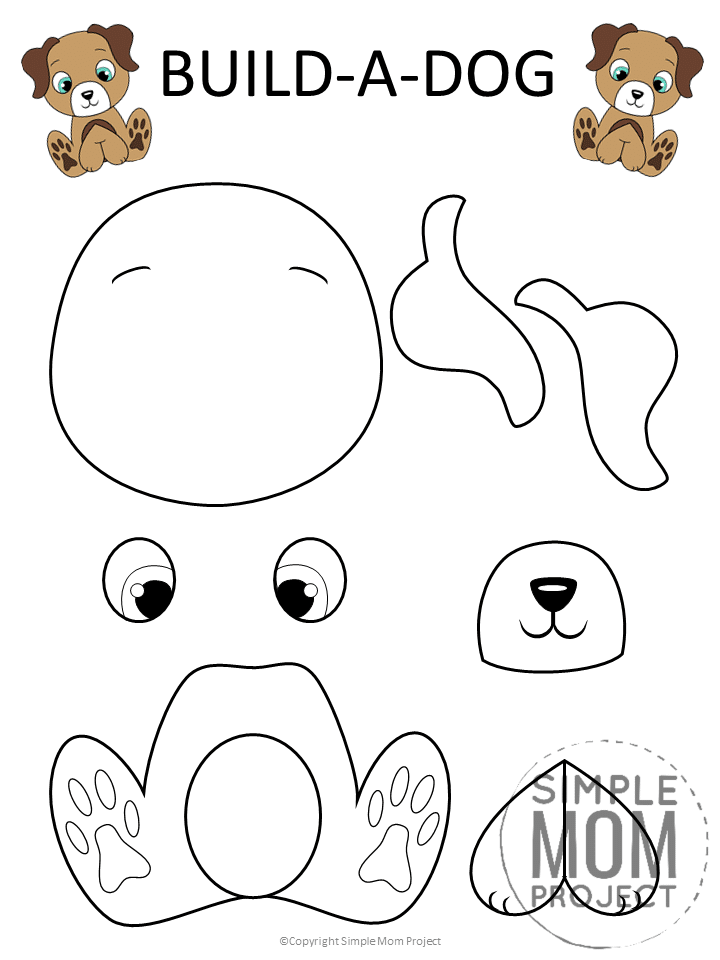 Free Printable Puppy Dog Craft for Kids, toddlers and preschoolers Black and White (1)