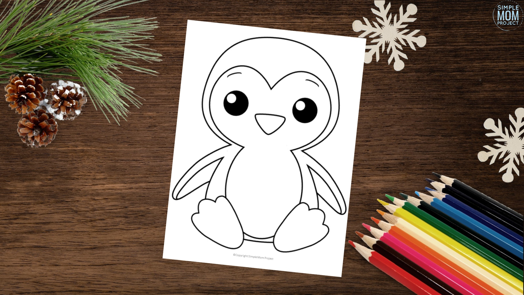 Free printable winter penguin coloring sheet penguin template for winter crafts for preschoolers, toddlers and kindergartners
