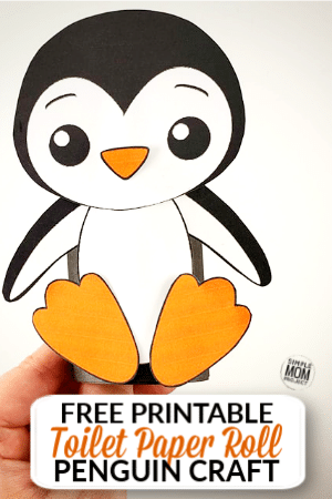 Click now to use our FREE printable penguin cut out template to make this cute and easy toilet paper roll penguin craft! This cardboard tube penguin is perfect for arctic unit studies with your preschool or kindergartner class! #penguin #toiletpapercrafts #penguincrafts #penguintemplate #penguintpcraft #SimpleMomProject