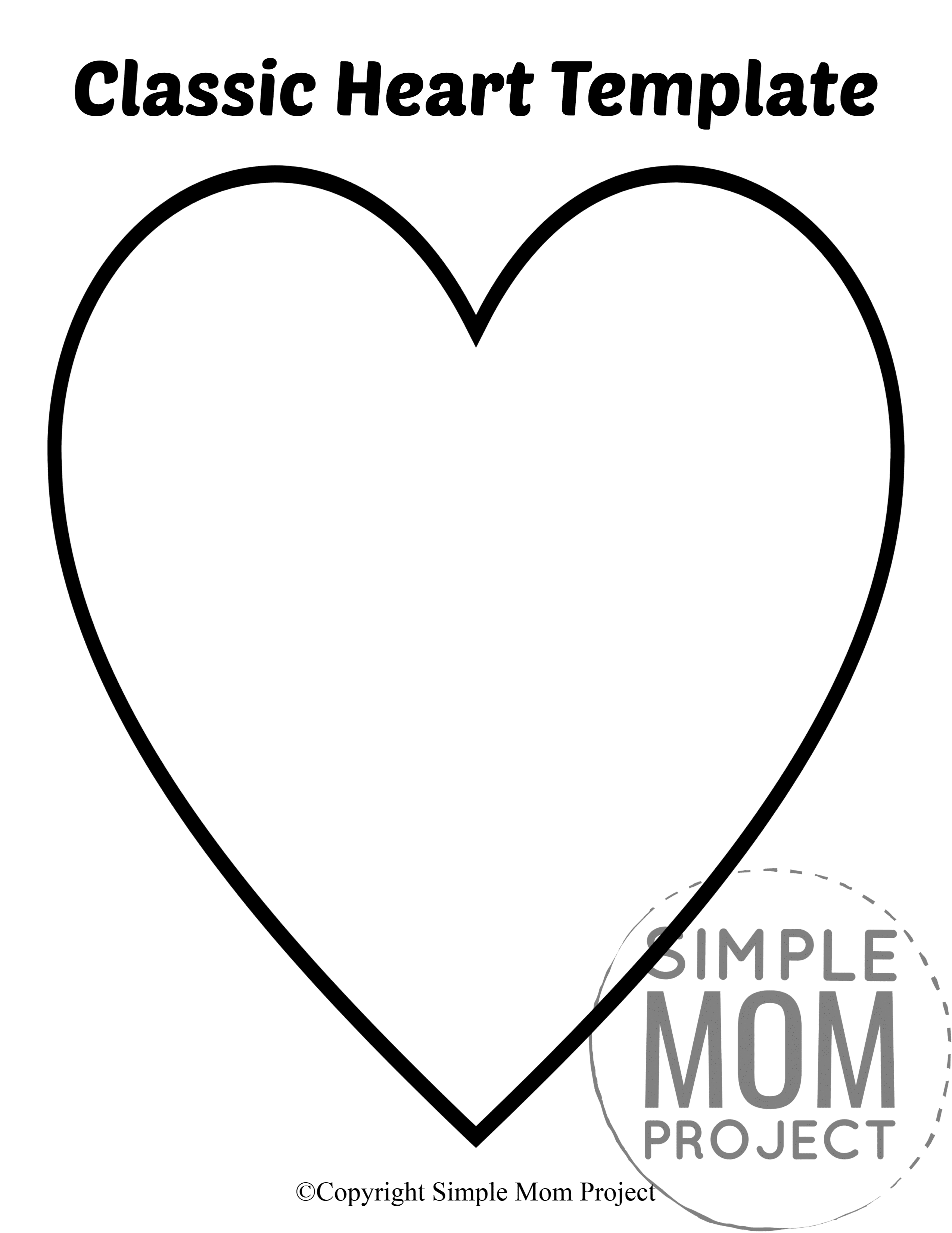 Classic Large Heart Shaped Template Full Page Cutout outline stencil