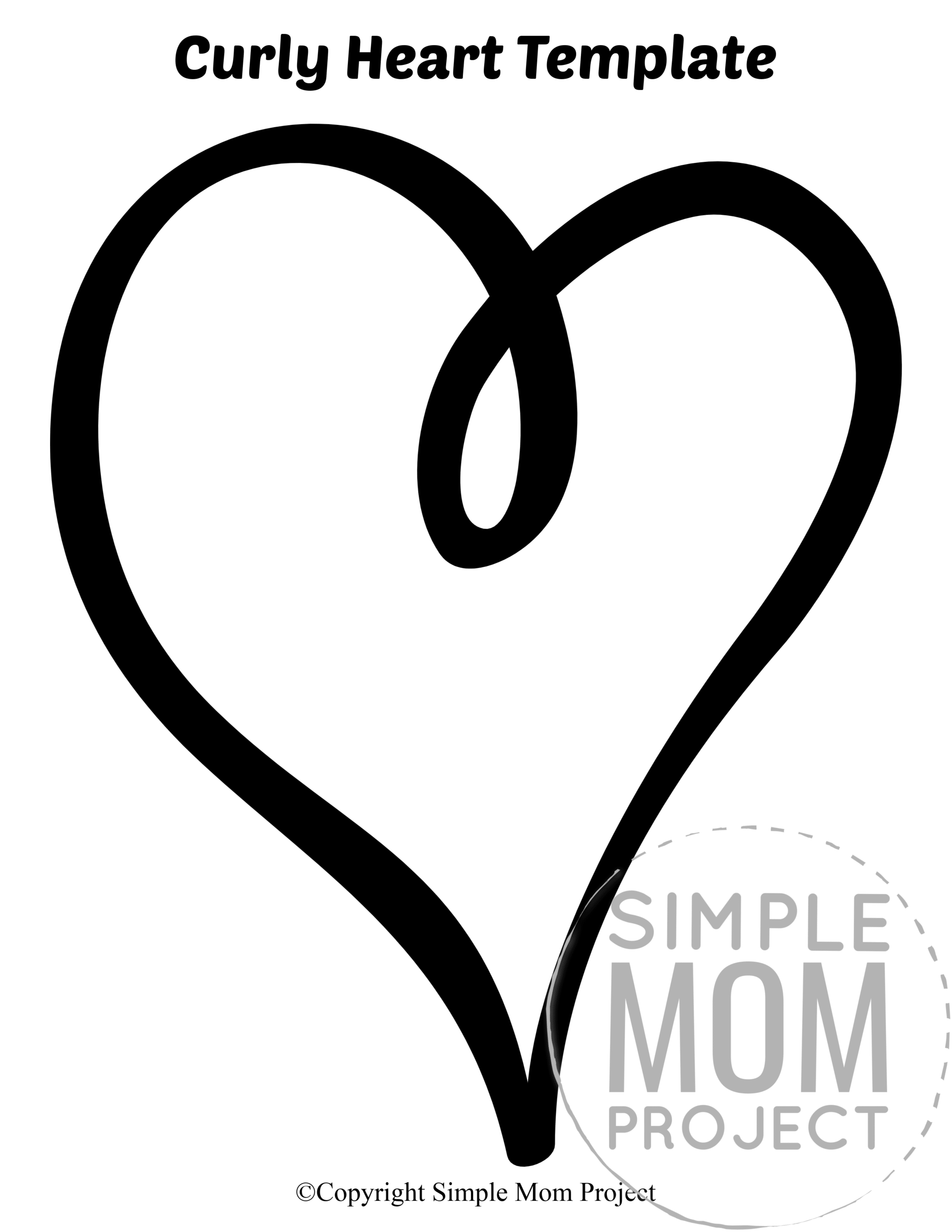 Curly Large Heart Shaped Template Full Page Cutout outline stencil