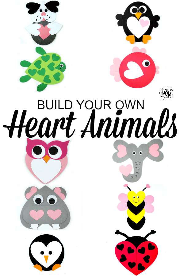Cut and Paste Heart Animals for Kids
