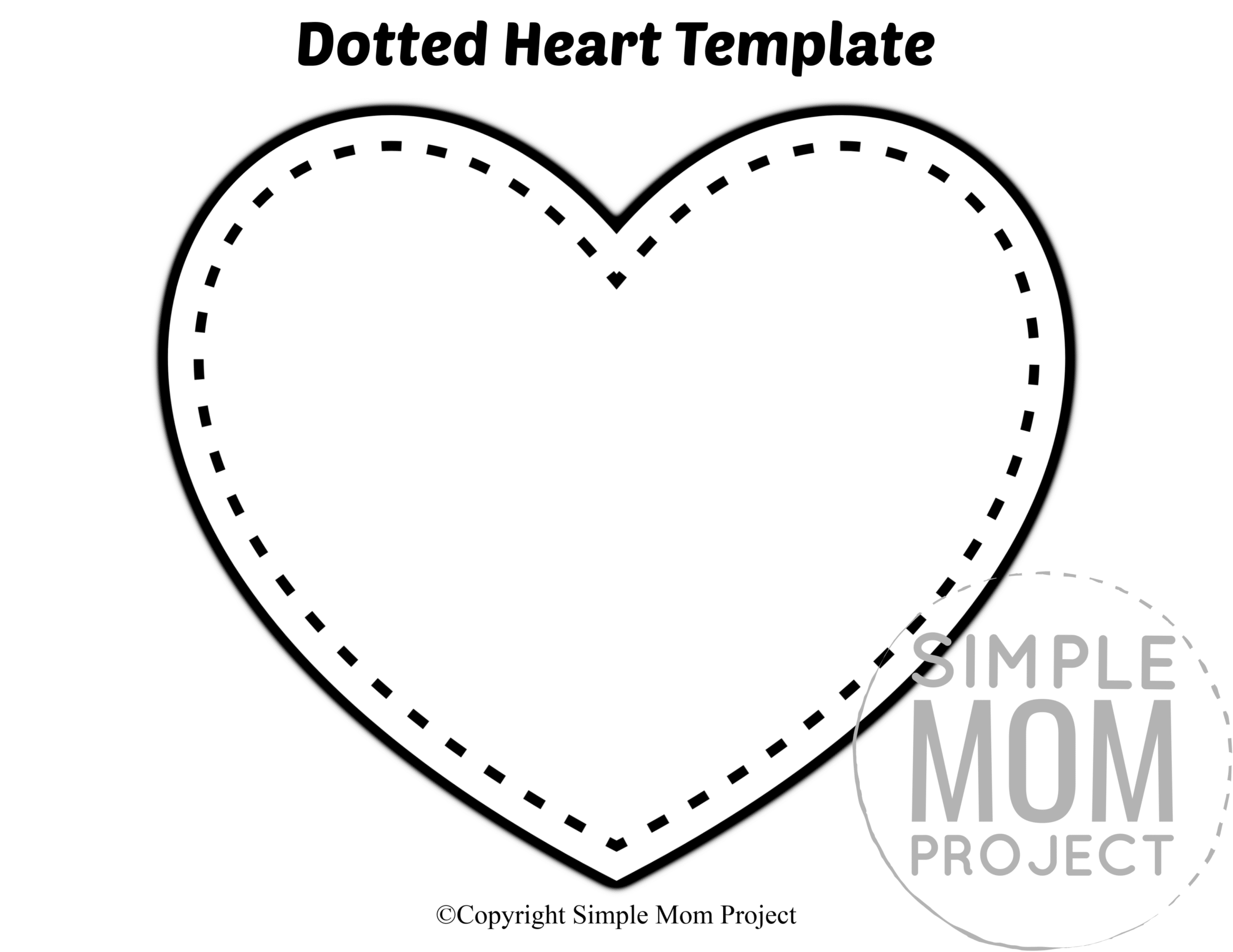 Dotted Large Heart Shaped Template Full Page Cutout outline stencil