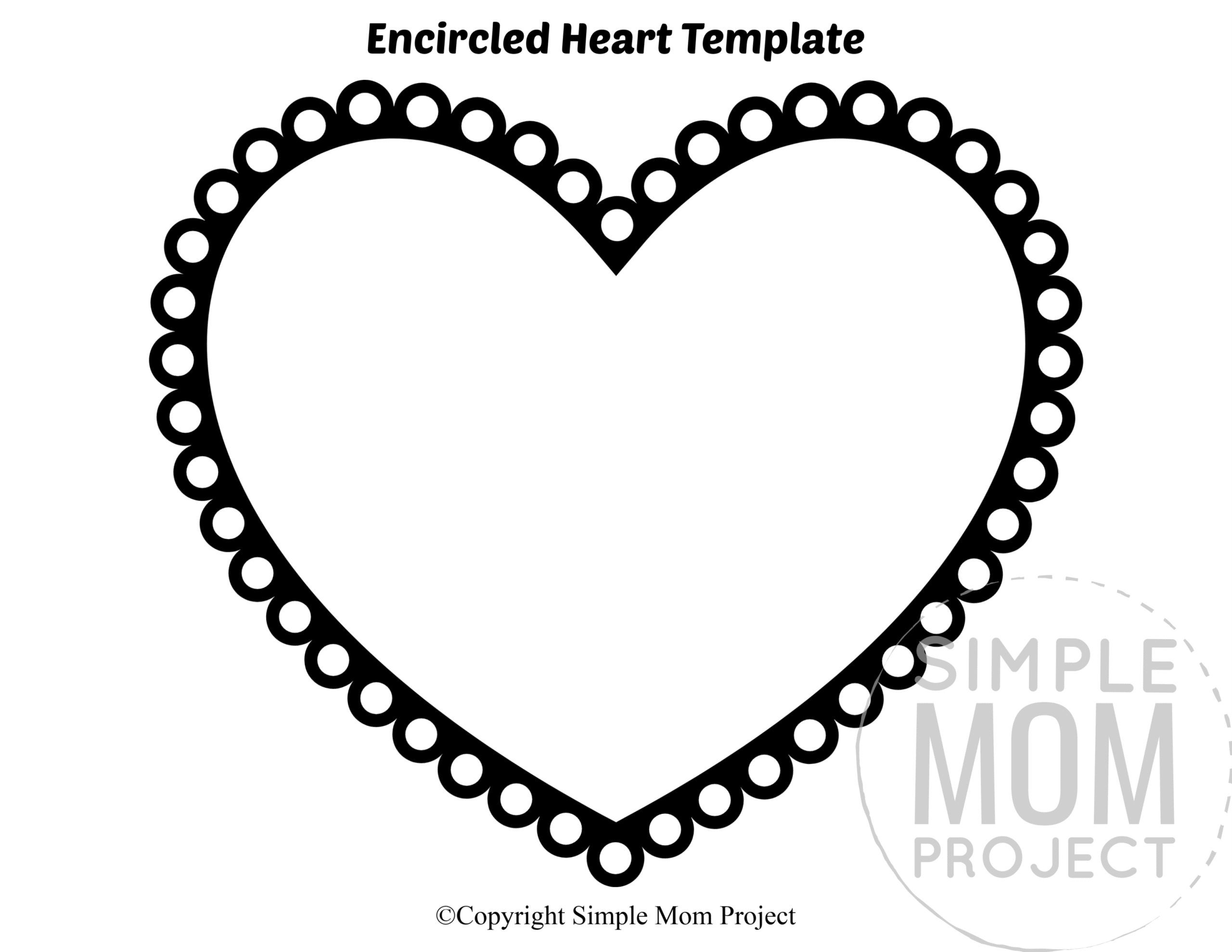 Encircled Large Heart Shaped Template Full Page Cutout outline stencil