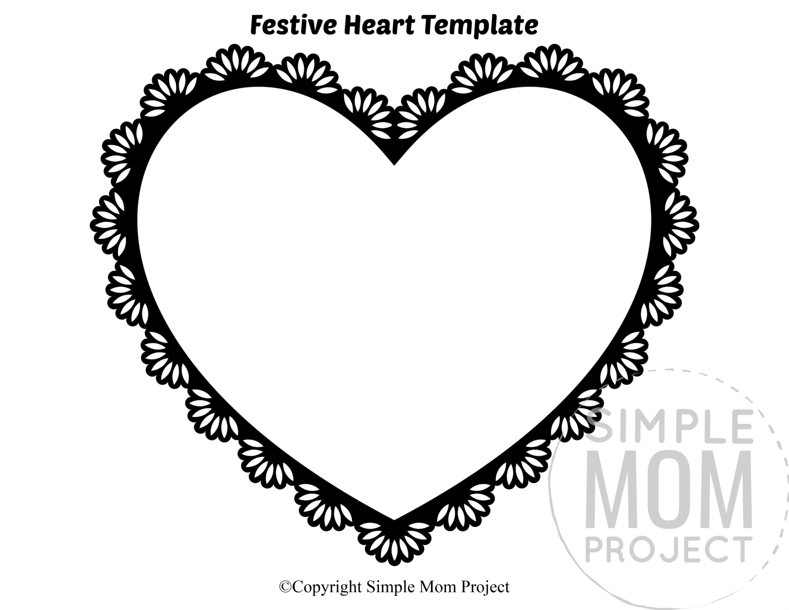 Festive Large Heart Shaped Template Full Page Cutout outline stencil