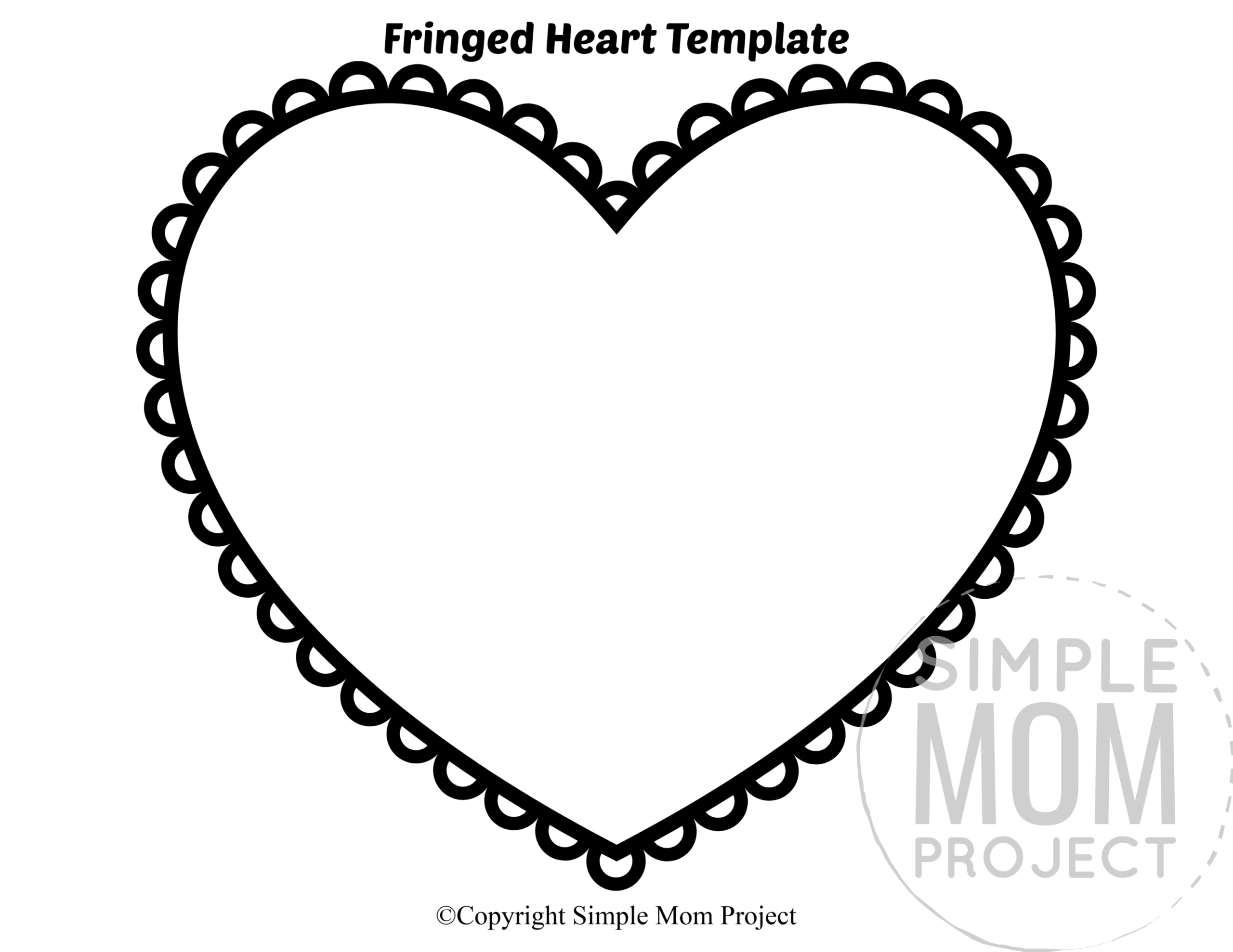 Fringed Large Heart Shaped Template Full Page Cutout outline stencil