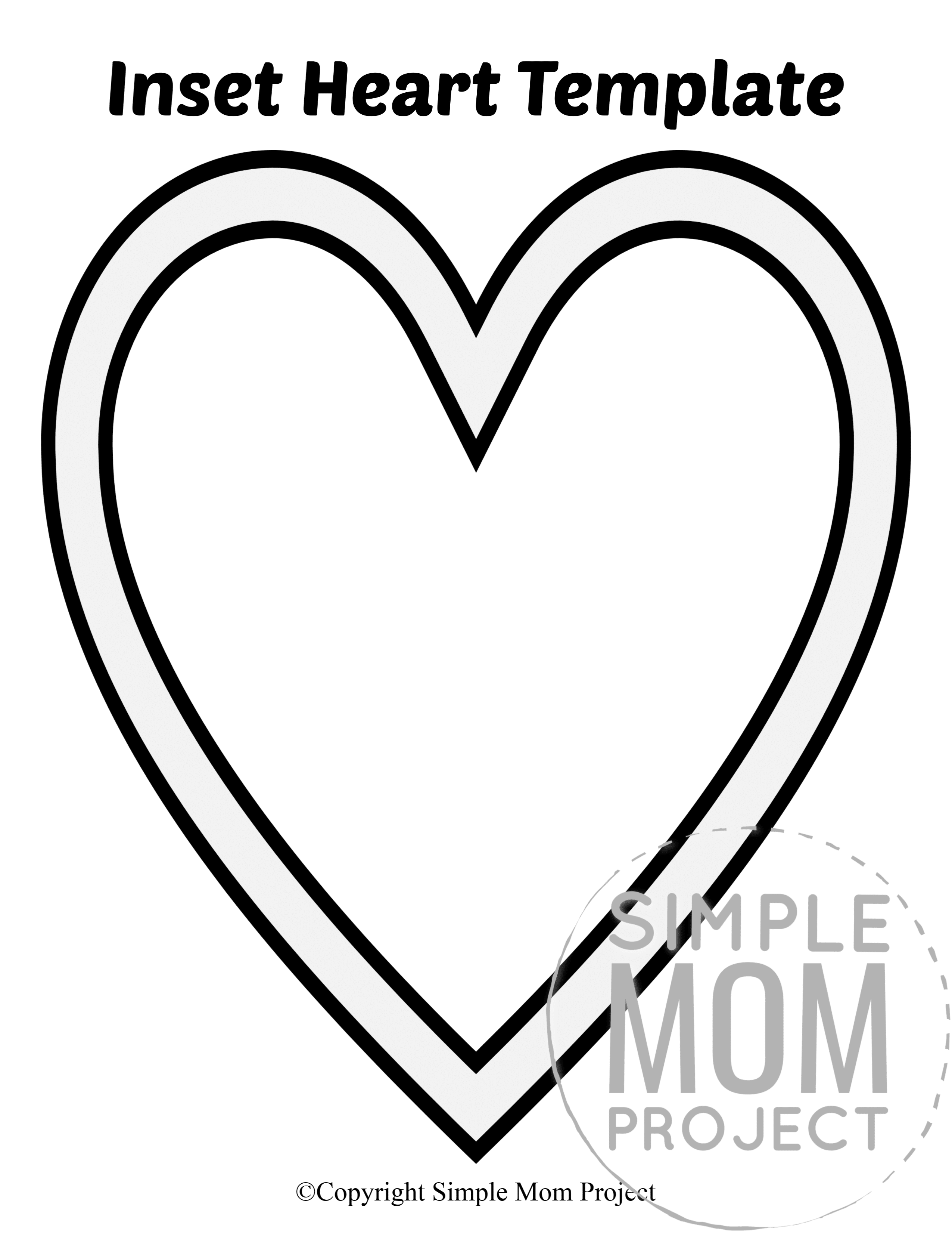 Inset Large Heart Shaped Template Full Page Cutout outline stencil