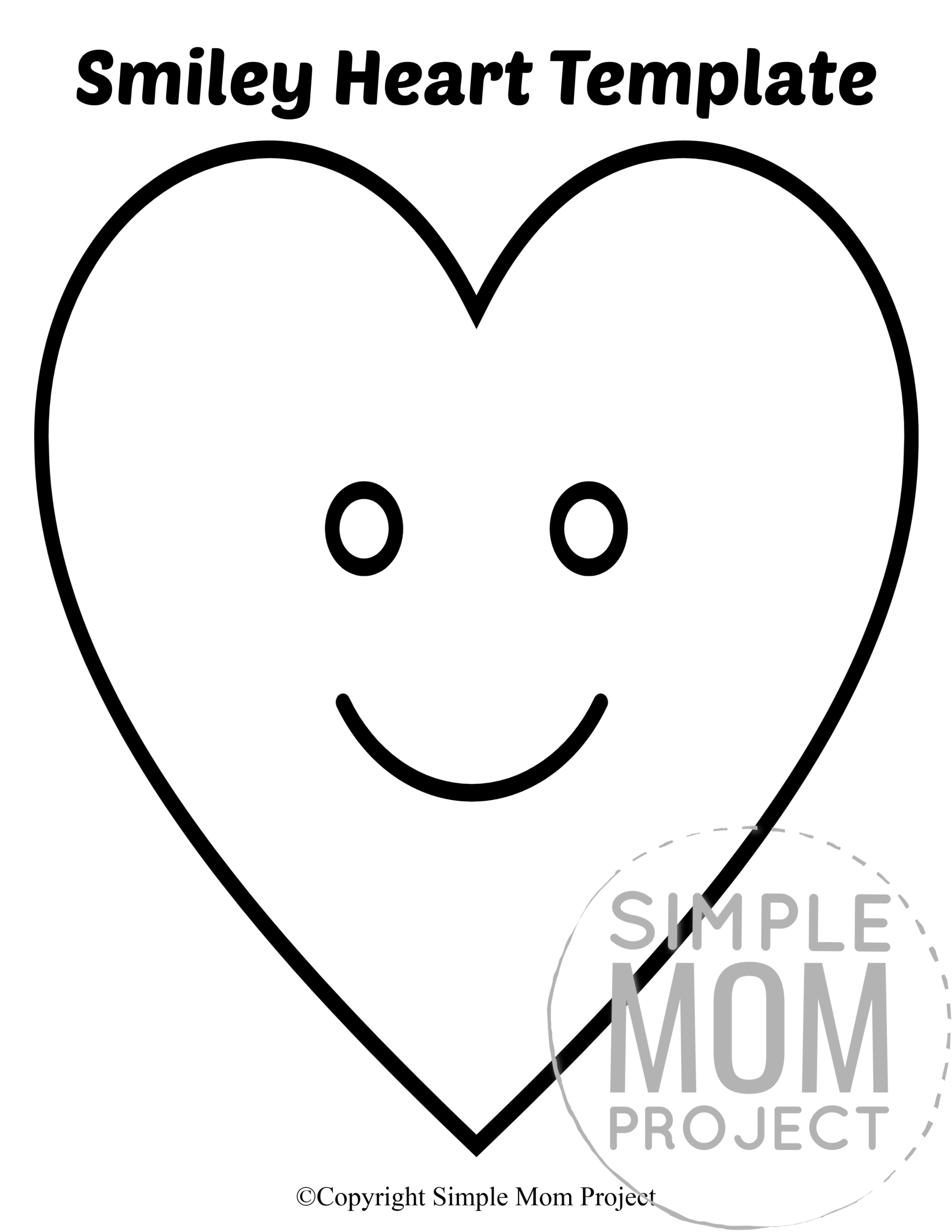 Smiley Large Heart Shaped Template Full Page Cutout outline stencil