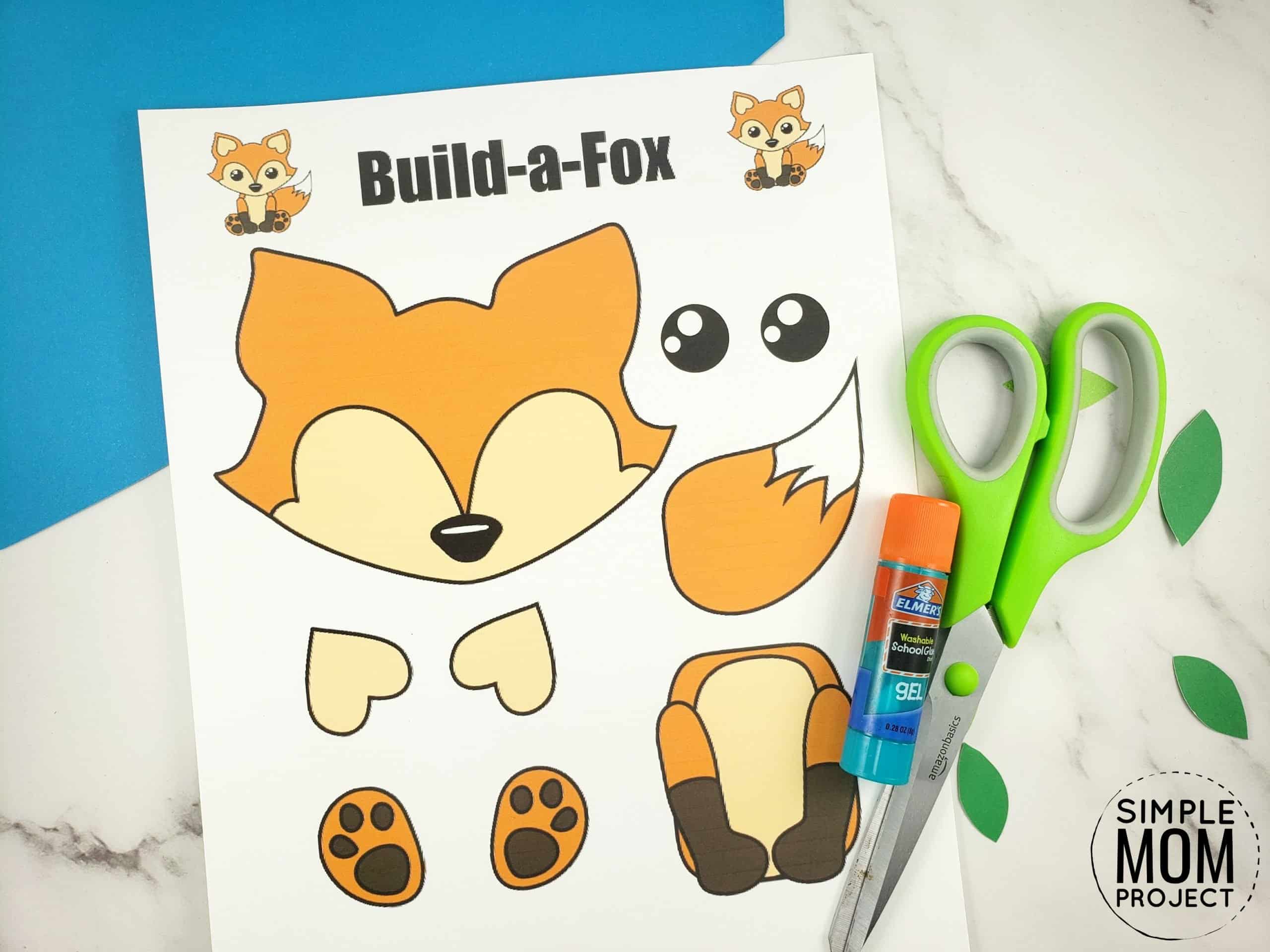 Free Printable Baby Fox Craft for kids, toddlers and preschoolers 1