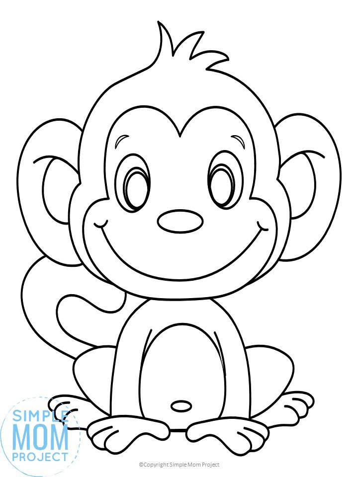 Free Printable Jungle or zoo monkey coloring page coloring sheet for kids, preschoolers and toddlers