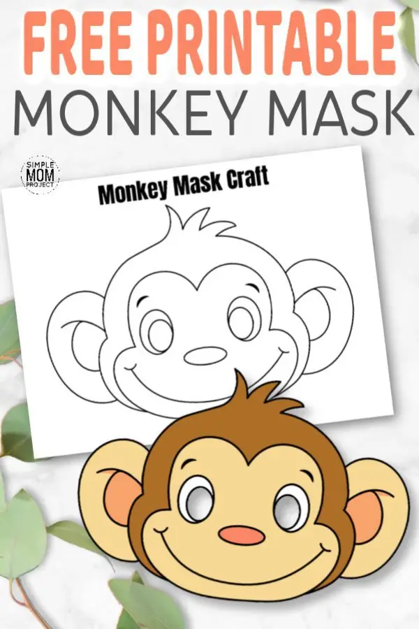 No need for paper plates. Just click and print these cute baby monkey mask templates! There's two versions. One in full color and a monkey mask coloring page. These free printable monkey masks are perfect for Halloween or jungle playtime with your preschool, kindergarten or elementary age kids! #MonkeyMask #MonkeyMaskTemplate #MonkeyMaskColoring #SimpleMomProject