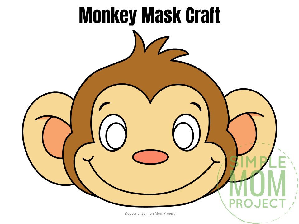 Free Printable Monkey Mask for Kids, preschoolers and toddlers colored