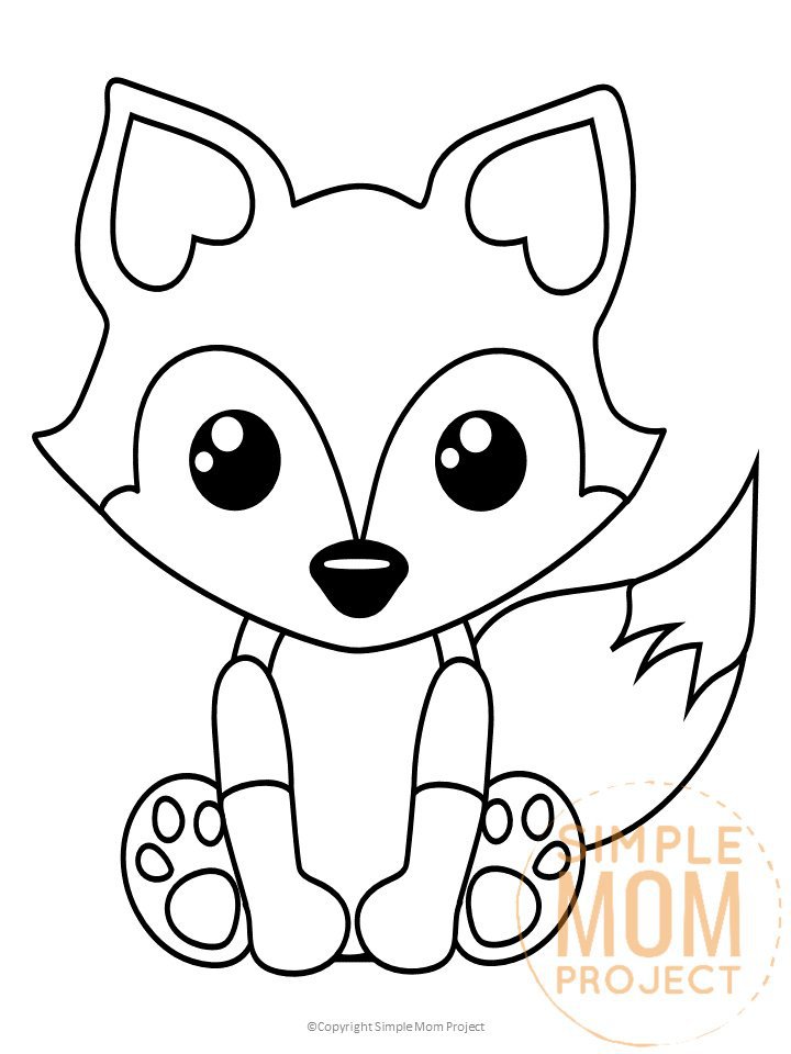 Free Printable woodland arctic and baby fox coloring page for kids watermark