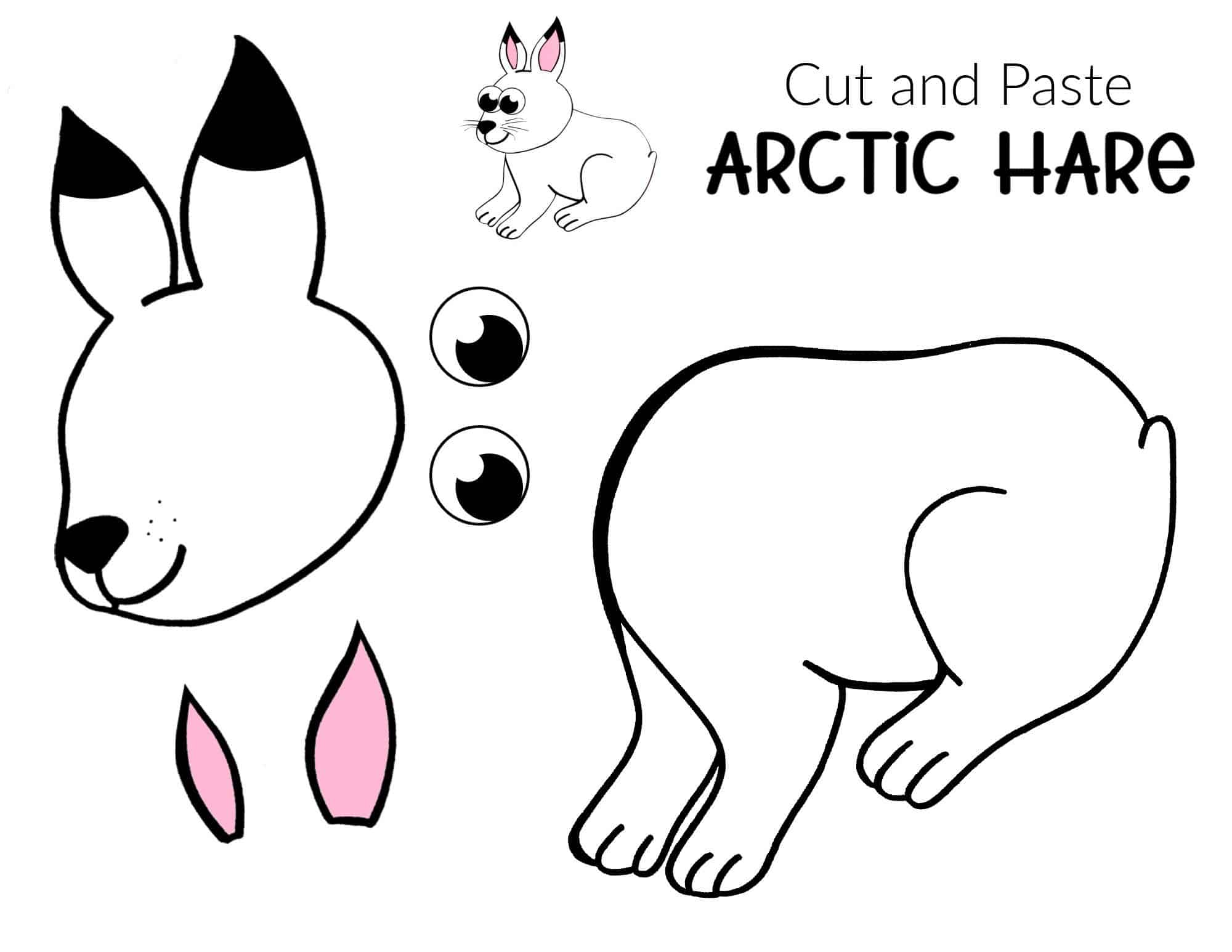 Free Printable Arctic Animal Hare Craft for Kids Preschoolers and Toddlers