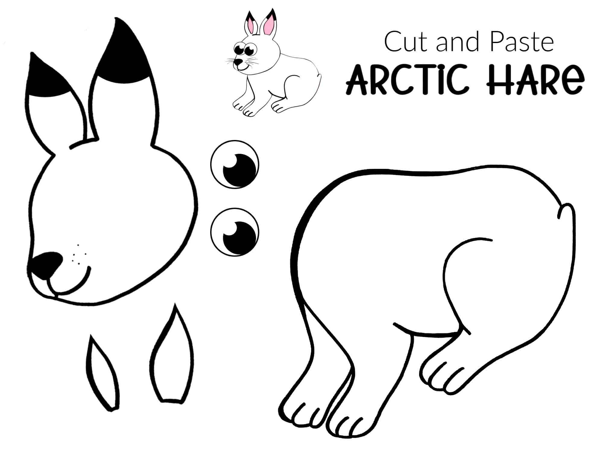 Free Printable Arctic Animal Hare Craft for Kids Preschoolers and Toddlers
