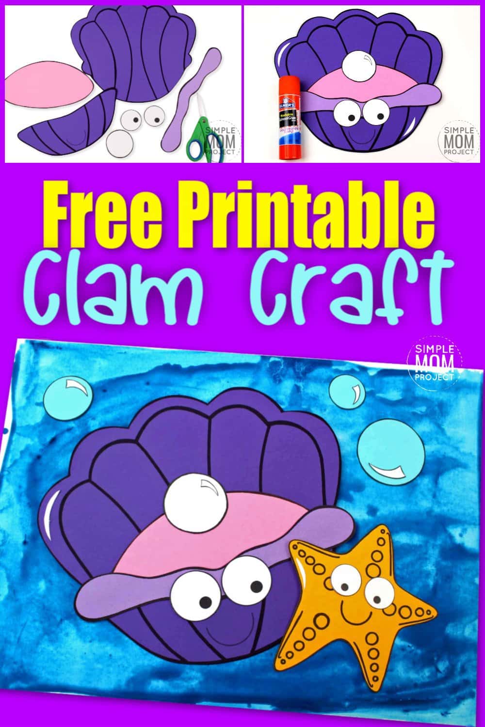 Free Printable Ocean Animal Clam Crafts for kids of all ages, including preschoolers and toddlers
