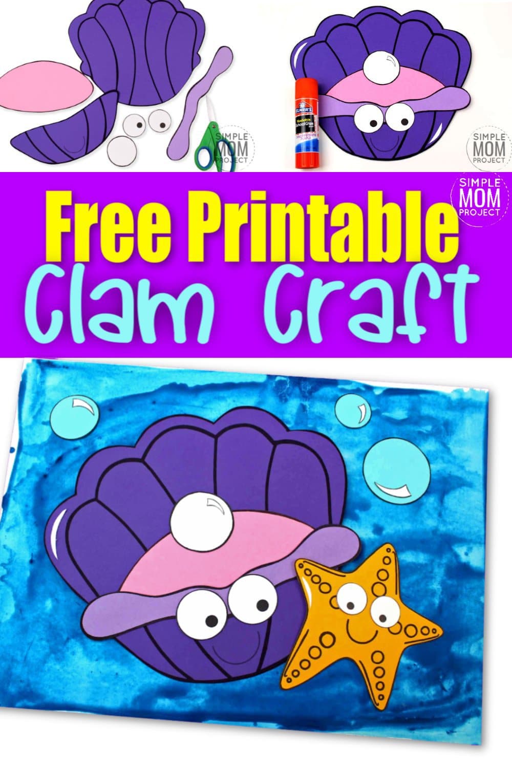 Free Printable Ocean Animal Clam Crafts for kids of all ages, including preschoolers and toddlers