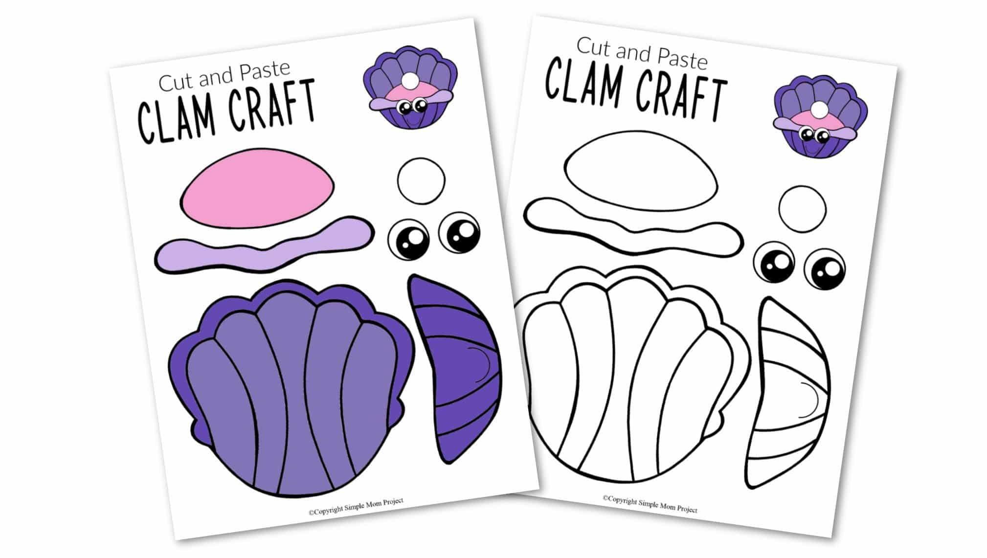 Free Printable Ocean Animal Clam Crafts for kids of all ages, including preschoolers and toddlers 1