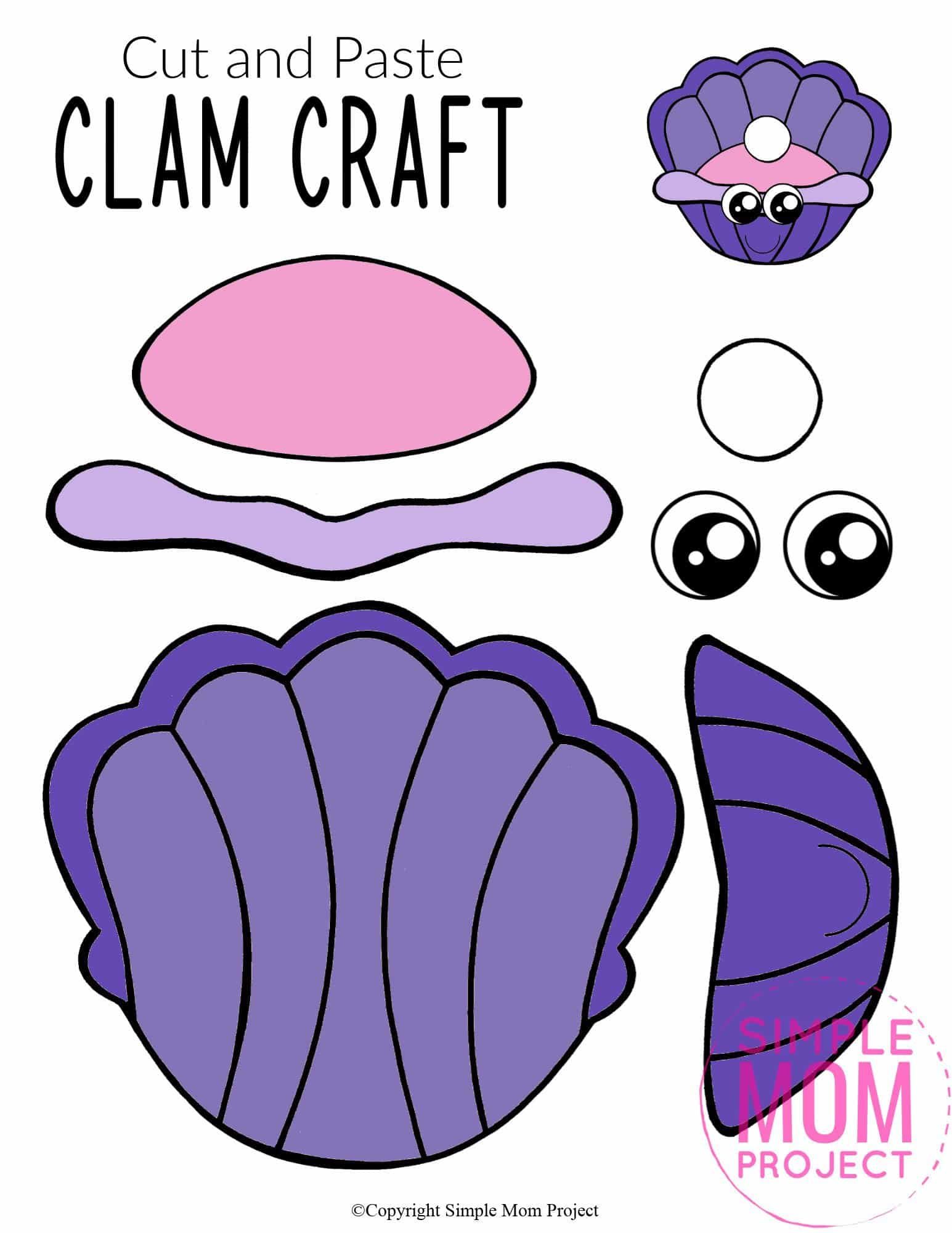 Free Printable Ocean Animal Clam Crafts for kids of all ages, including preschoolers and toddlers 1