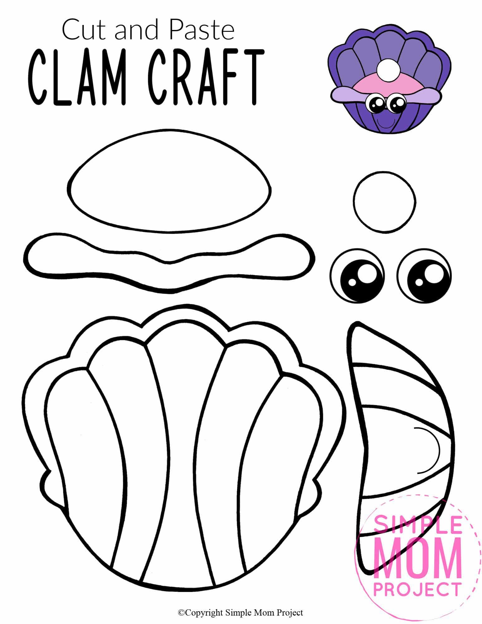 Free Printable Ocean Animal Clam Crafts for kids of all ages, including preschoolers and toddlers 1